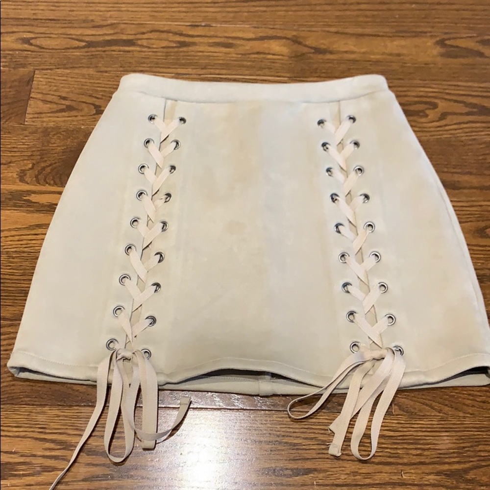 Tan suede skirt w/ lace up detailing